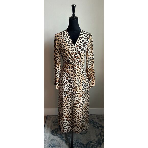 NWOT ZARA Faux Wrap Chiffon Animal Print Fully Lined Sheer Midi Dress Size S - Picture 2 of 9